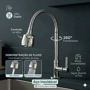 torneira cozinha parede preta flexível Duplo Jato Cone 1/4 de Volta